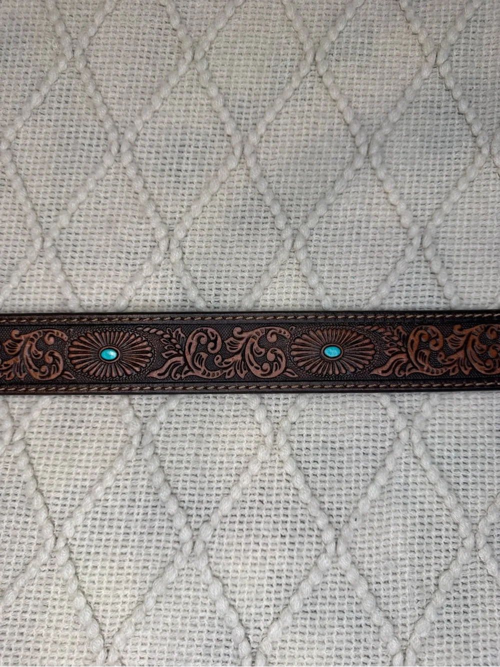 Nocona N3412002 Western Belt L 38 Brown Tooled Leather Turquoise